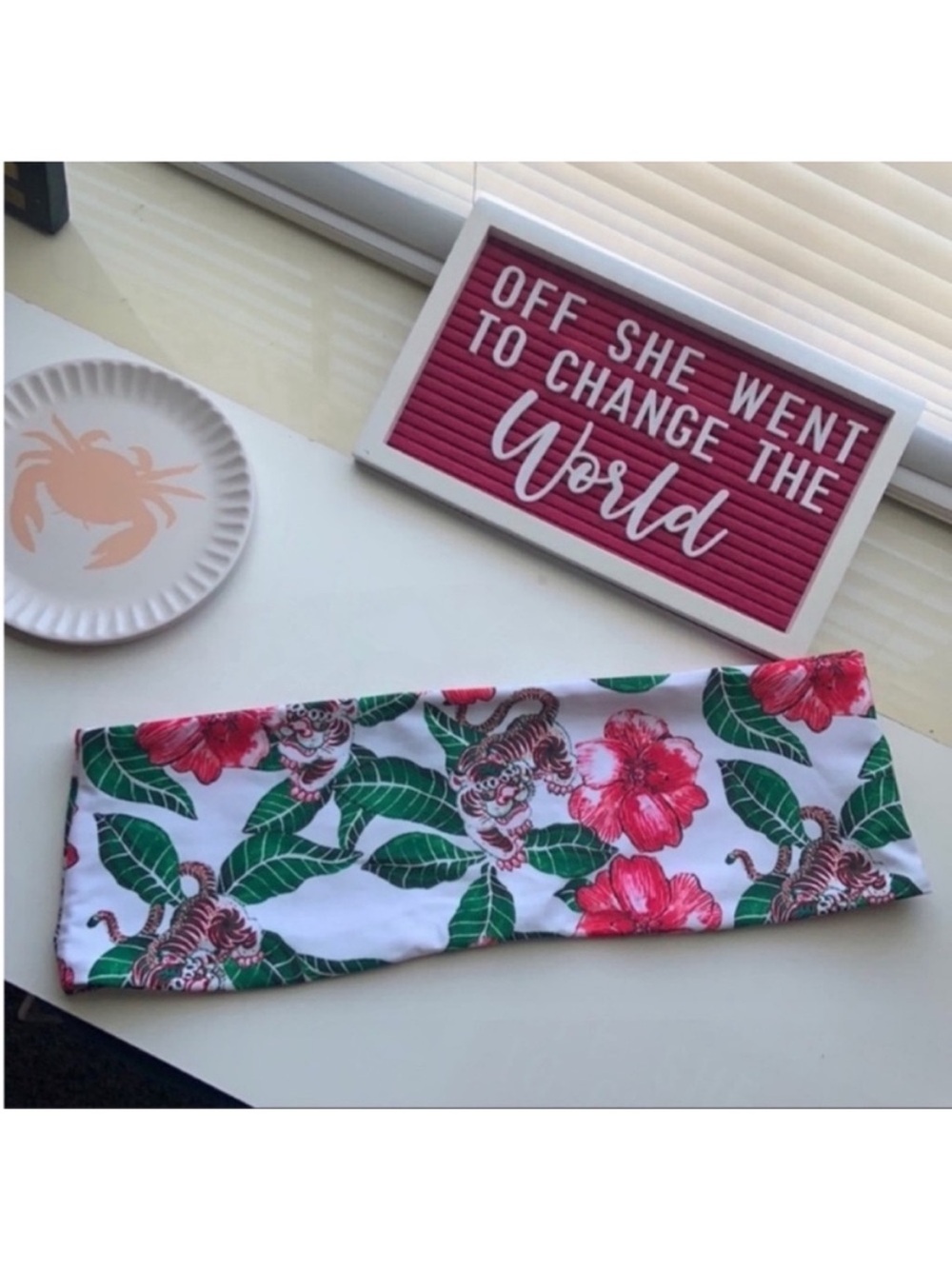 NWT L TOP ONLY Tiger & floral bandeau strapless tube top Pink with green leaves